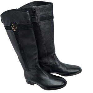 Tory Burch NEW black leather riding boots gold TT logo 11 NEW NWT